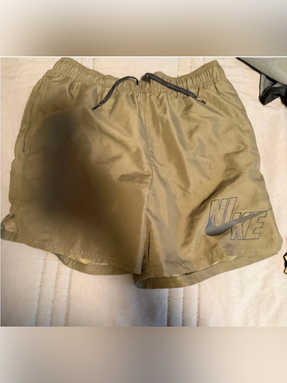 Nike Men's Olive Athletic/swim Shorts with Black Logo